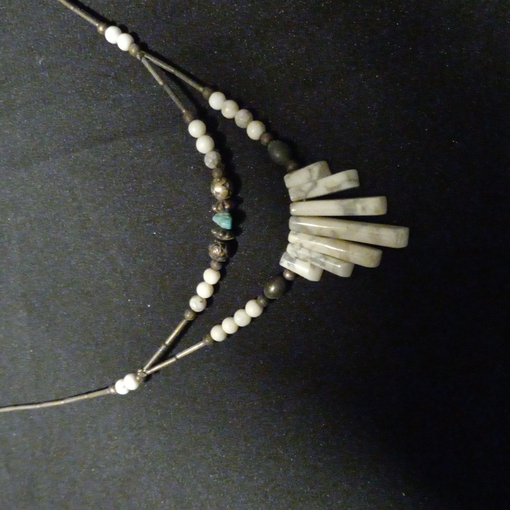 Vintage NavajoLayered Beaded Necklace with Hermatite And Turquoise Stone Accents